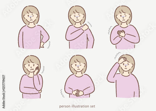 体調不良の女性イラストセット