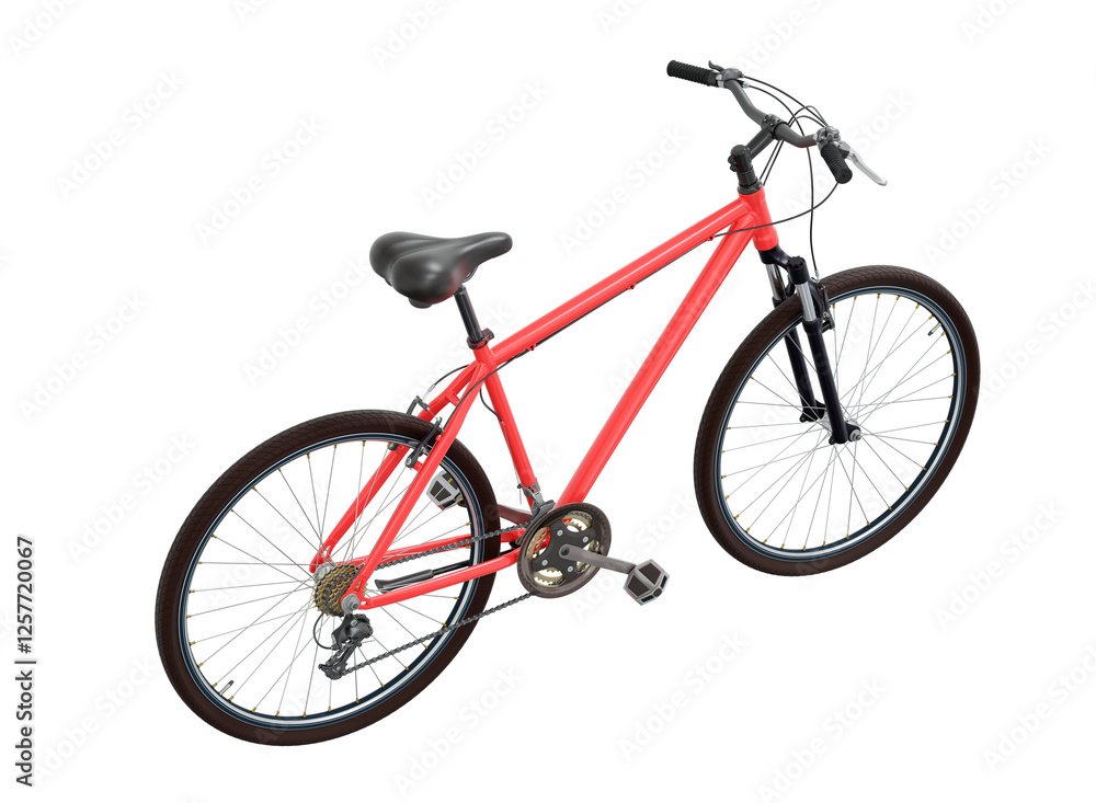 Fototapeta premium Red bicycle, top back view. Black leather saddle and handles. Png clipart isolated on transparent background