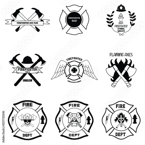 Set of Fire Department Badge vector illustration, firefighter clipart Design

