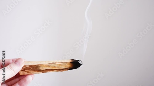 incense aroma stick palo santo smokes on a white background