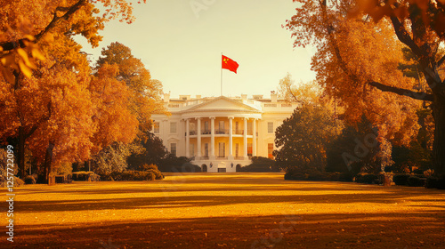 Red communist flag over White House