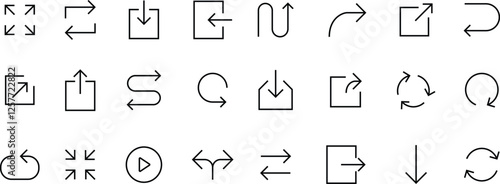 Arrows icon set, vector circle arrow line icons in thin line style