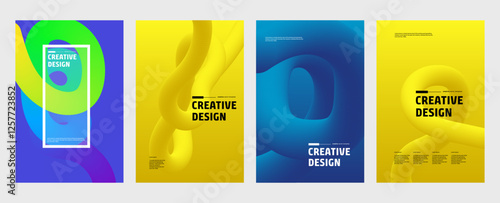 Abstract Fluid Designs Vibrant Yellow, Blue, Gradient Posters