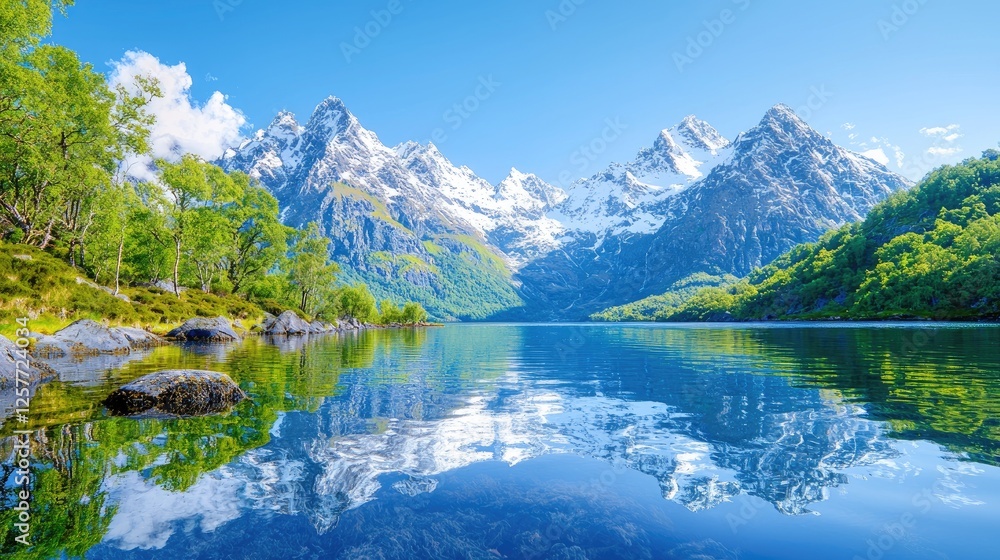 Mountain lake reflection, summer scene, idyllic nature (1) Mountain lake reflection, summer scene, idyllic nature (1)