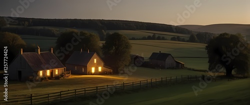 Charming rural landscape showcasing traditional farmhouses inviting nostalgia and the beauty of simple country life