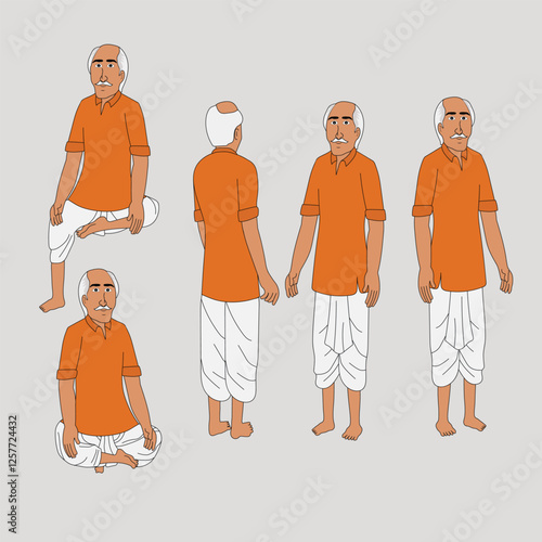 Indian old village poor man cartoon character design for 2d animation