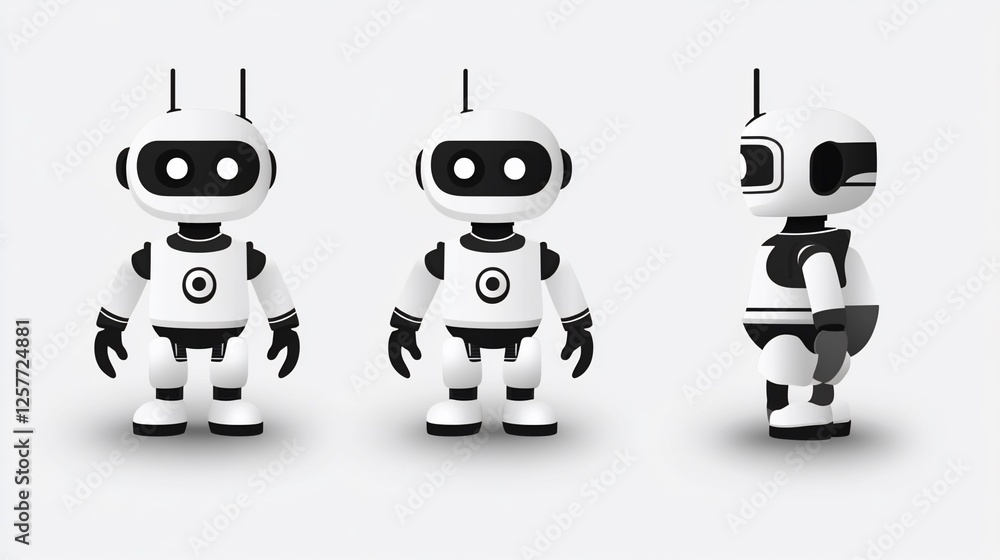 Fototapeta premium Adorable Robot Trio: Front, Back, and Side Views