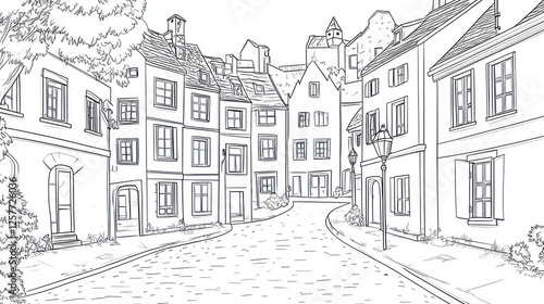 Wallpaper Mural Cobblestone street, European town, hilltop castle, idyllic scene, tourism Torontodigital.ca