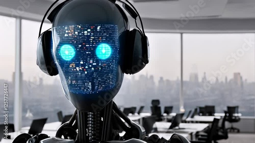 Robot with Headphones in Office Environment