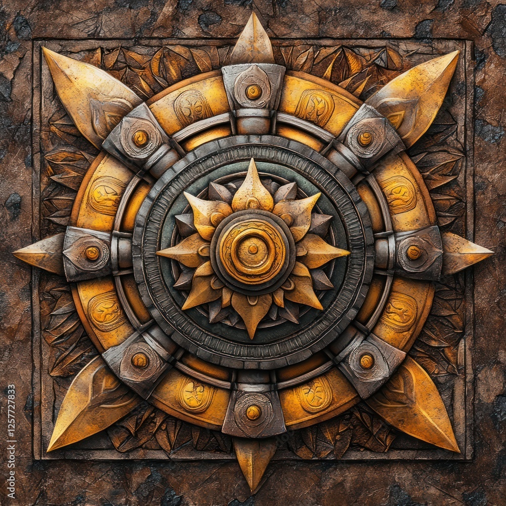 Obraz premium Ornate Sun Symbol with Intricate Details and Textured Background Design