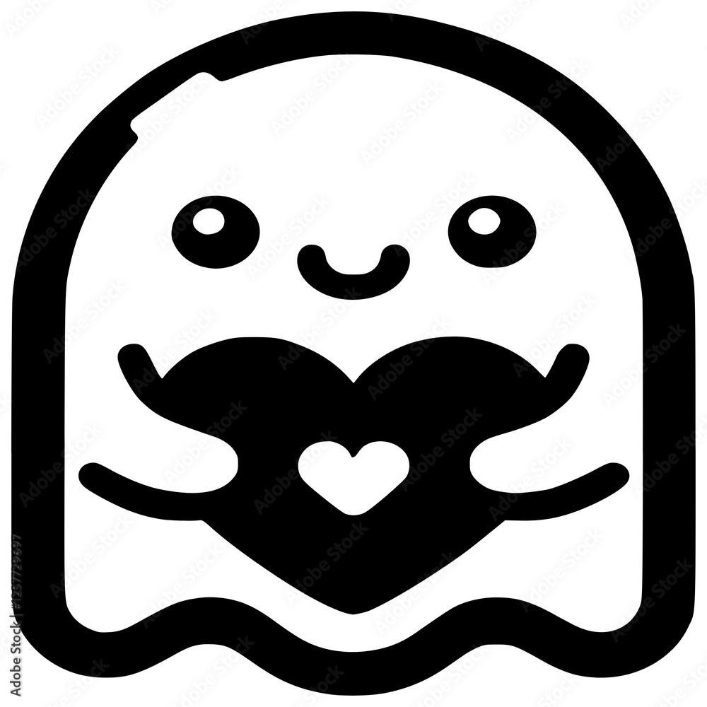 Ghostly Love: A sweet and whimsical illustration of a friendly ghost holding a heart, perfect for adding a touch of spooky charm to your designs. Ghostly Love: A sweet and whimsical illustration of a friendly ghost holding a heart, perfect for adding a touch of spooky charm to your designs.