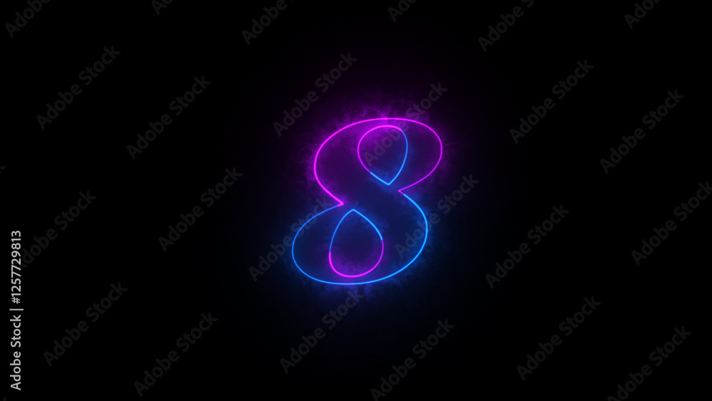 Educational mathematics concept with neon letter. Abstract neon countdown “8” number text background illustration. Neon digital number. Educational mathematics concept with neon letter. Abstract neon countdown “8” number text background illustration. Neon digital number.