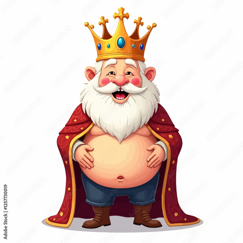 A fun and detailed vector illustration of a cartoon king with a golden crown and royal cape. Perfect for fairytale, medieval, and storytelling themes. A fun and detailed vector illustration of a cartoon king with a golden crown and royal cape. Perfect for fairytale, medieval, and storytelling themes.