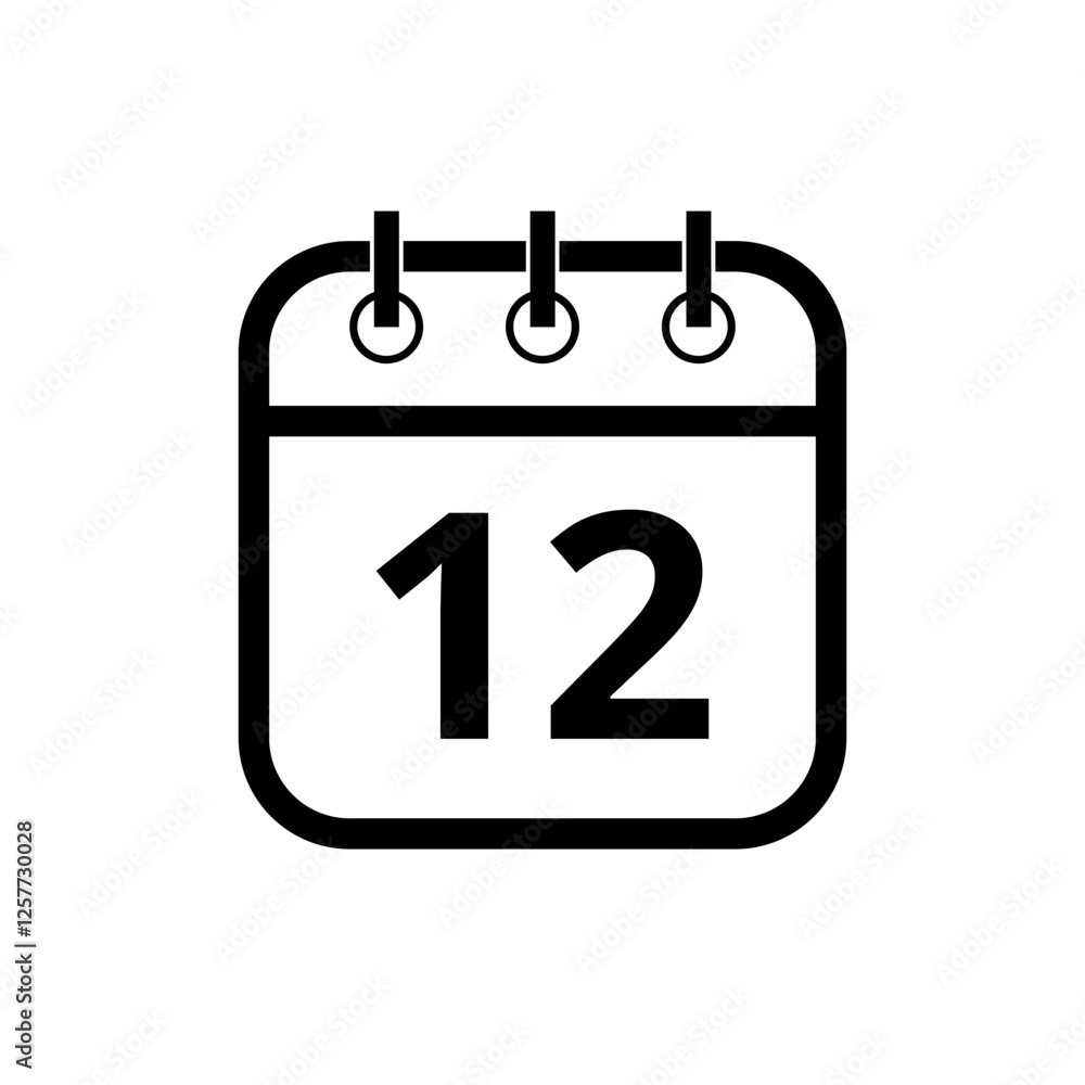 Simple black hollow calendar icon isolated on transparent background for websites and graphic resources, day 12. Simple black hollow calendar icon isolated on transparent background for websites and graphic resources, day 12.