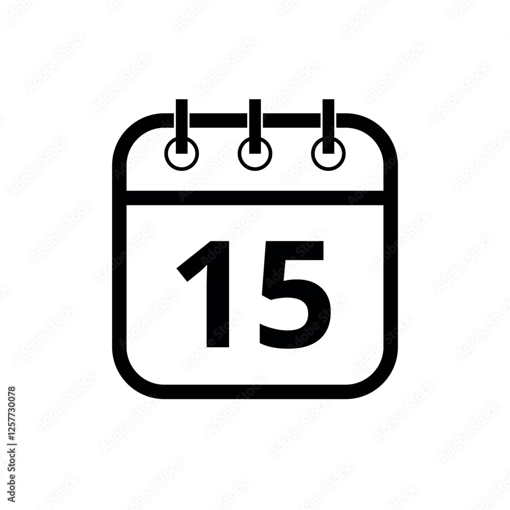 Simple black hollow calendar icon isolated on transparent background for websites and graphic resources, day 15. Simple black hollow calendar icon isolated on transparent background for websites and graphic resources, day 15.