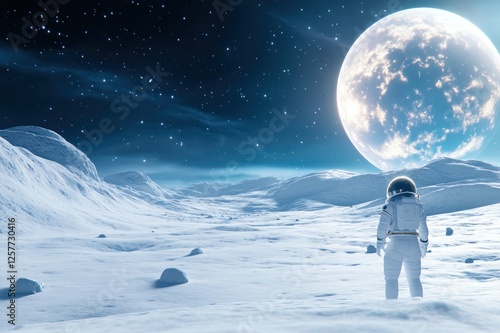 Astronaut Stands In Awe Under A Gigantic Moon