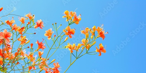 Cocok botol flowers swaying gently in a breeze their vibrant hues of orange and yellow creating a cheerful display against a clear blue sky