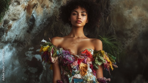 young woman model with sustainable fashion