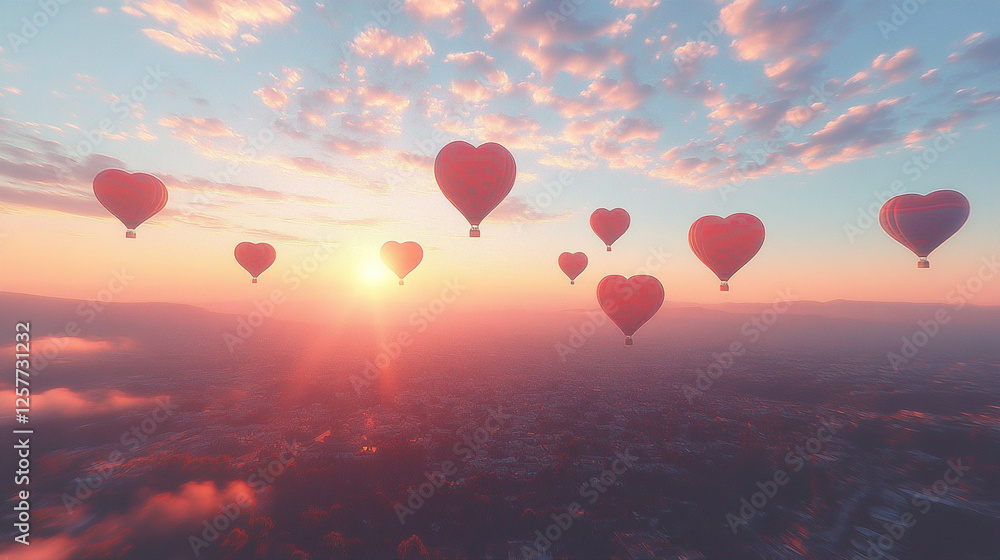 Obraz premium heart shaped valentine air balloon