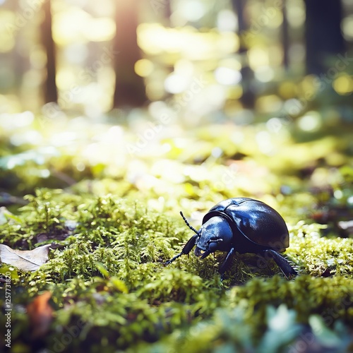 Ilustracja w makro przedstawia owadza siedzącego na trawie, podczas kiedy zasłania się słońce photo