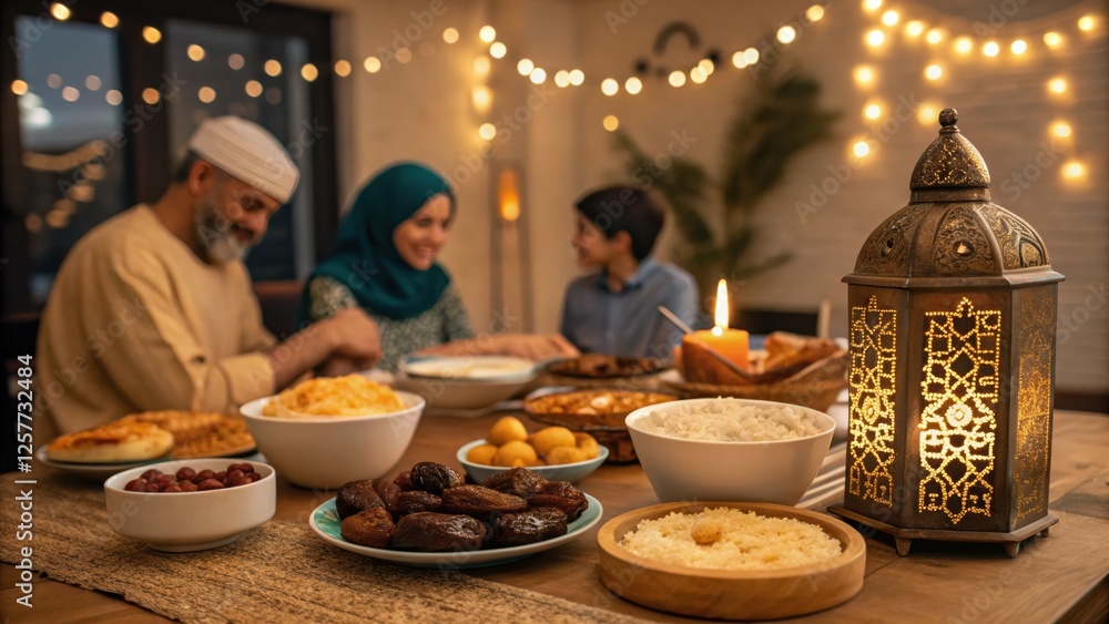 Fototapeta premium Candle-Lit Iftar Table Traditional Ramadan Dishes