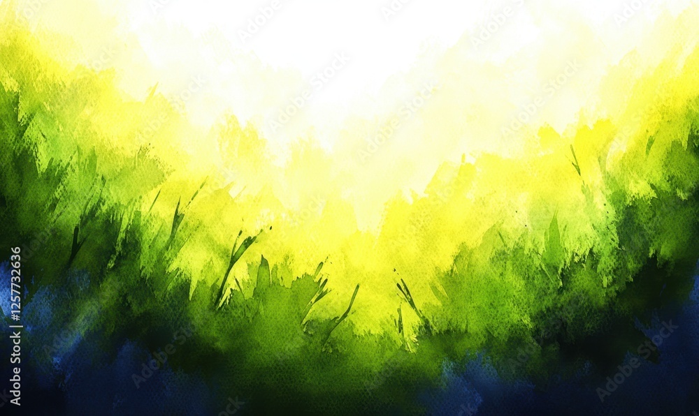 Fototapeta premium Abstract green yellow watercolor sunrise nature background