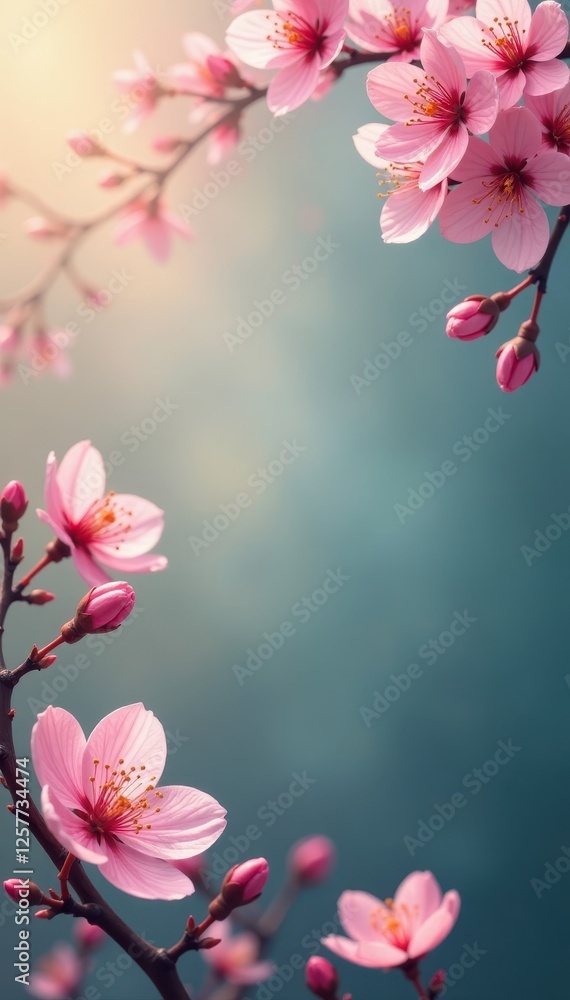 Obraz premium Soft pink blossoms create a graceful spring border , spring border, delicate