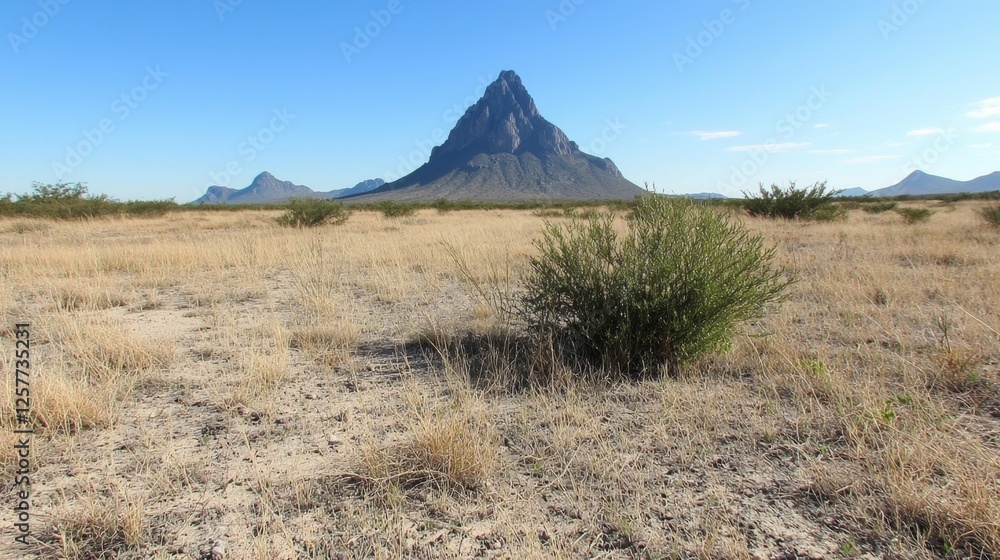 Fototapeta premium A grassy field with a mountain in the background