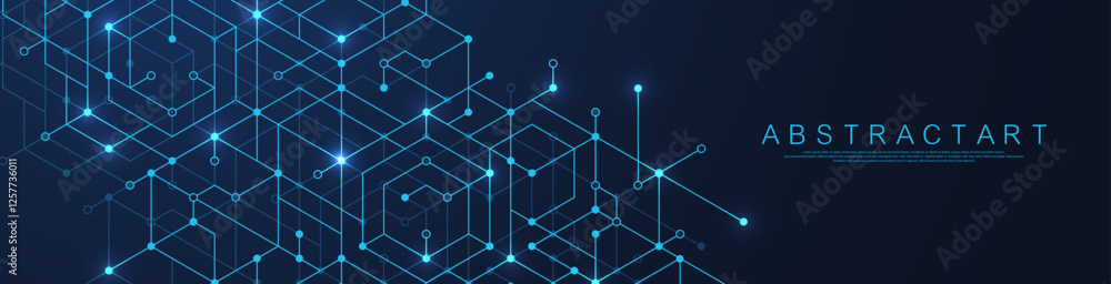 Technology abstract background with cubes, lines, dots and hexagons. Hexagonal digital concept for poster, banner, header, footer, presentation, Innovation pattern. Vector illustration.