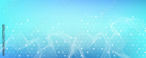 Modern health care or medical background design. Health care innovation concept. Horizontal header web banner. Abstract geometric background with hexagon shapes for medicine, science, chemistry.