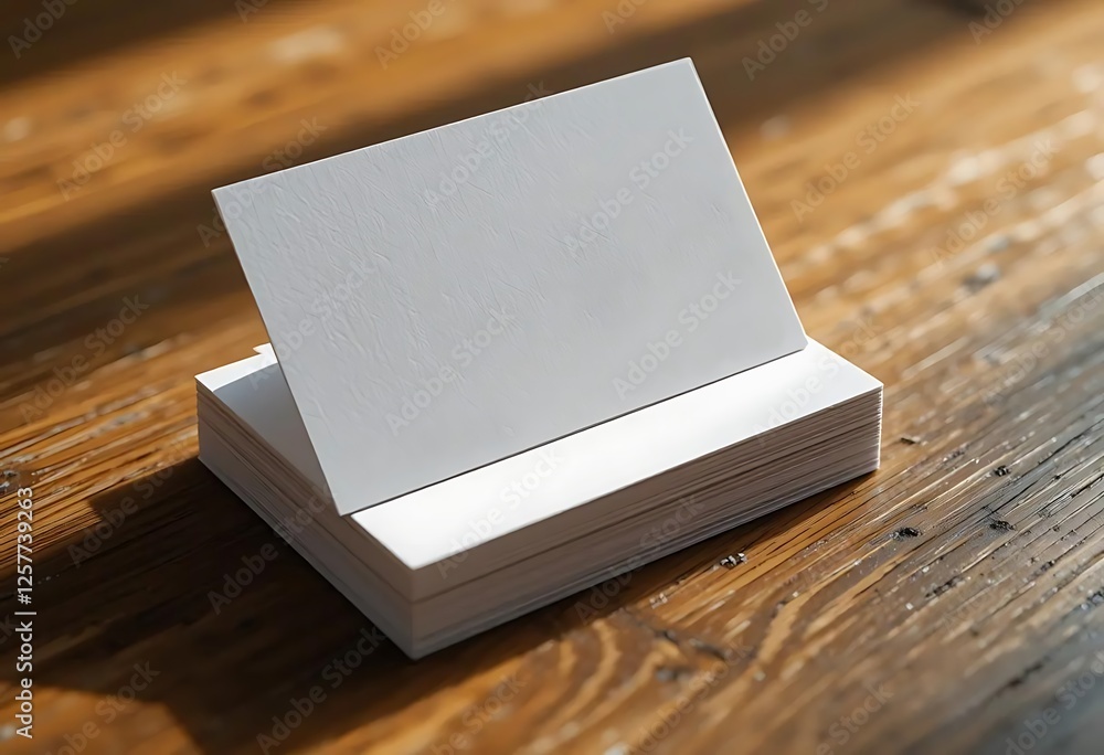 Fototapeta premium Blank white business cards mockups stack on a wooden table
