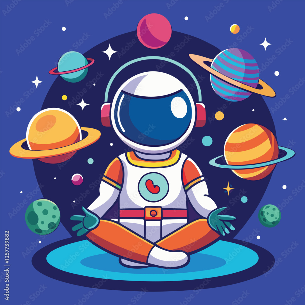 Meditating astronaut in space with planets Meditating astronaut in space with planets