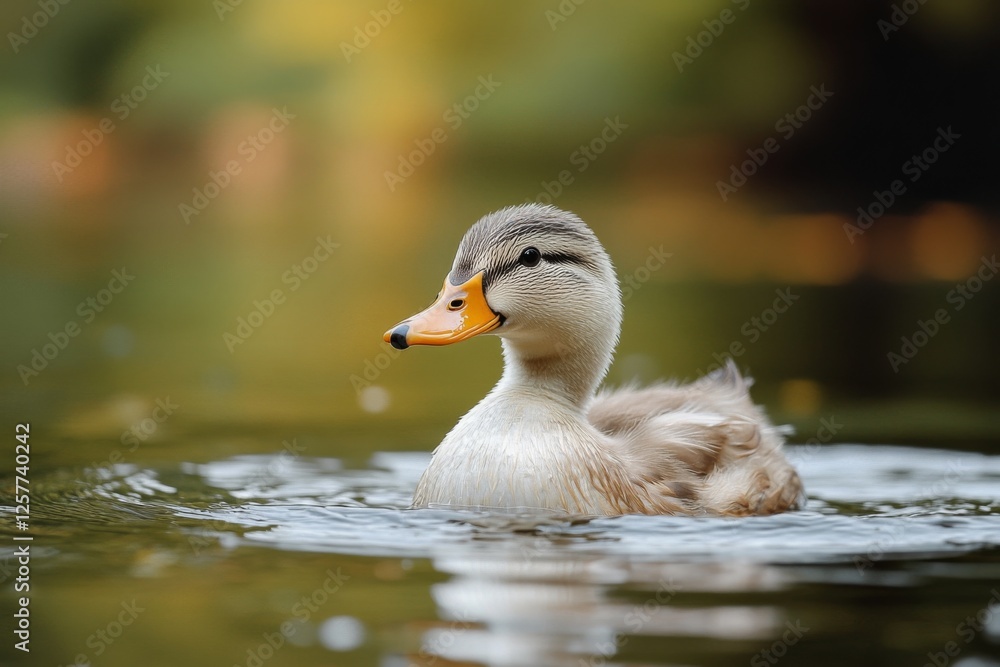 Closeup of a duck swimming in calm water with soft reflections Closeup of a duck swimming in calm water with soft reflections