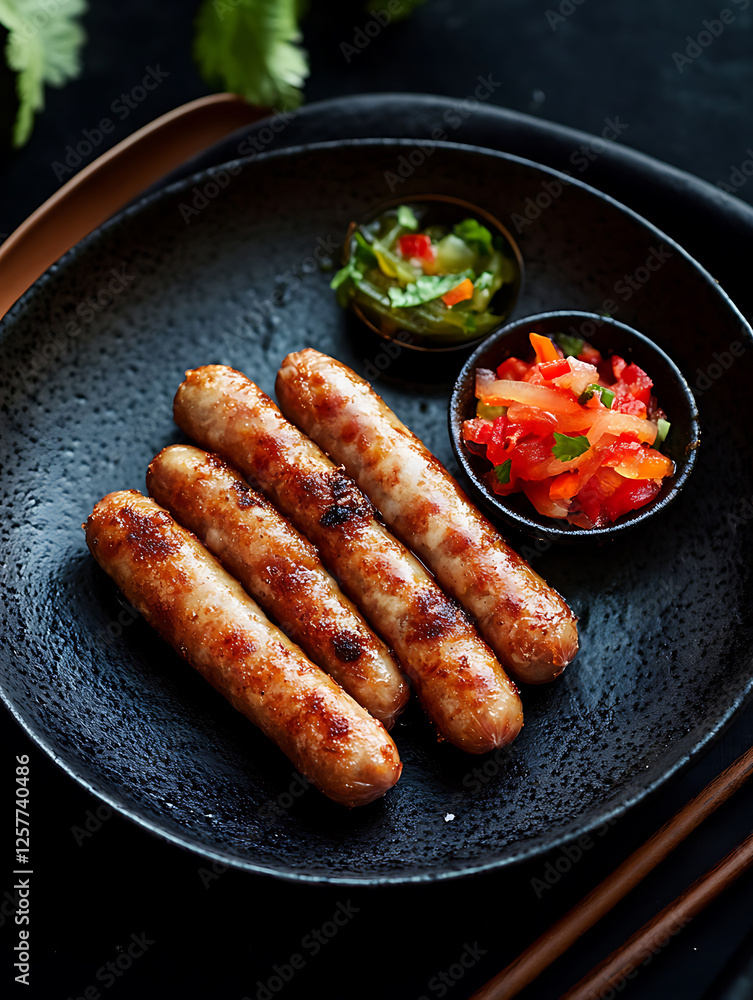 Crispy Golden Fried Sausages with a Side of Pickled Vegetables Crispy Golden Fried Sausages with a Side of Pickled Vegetables