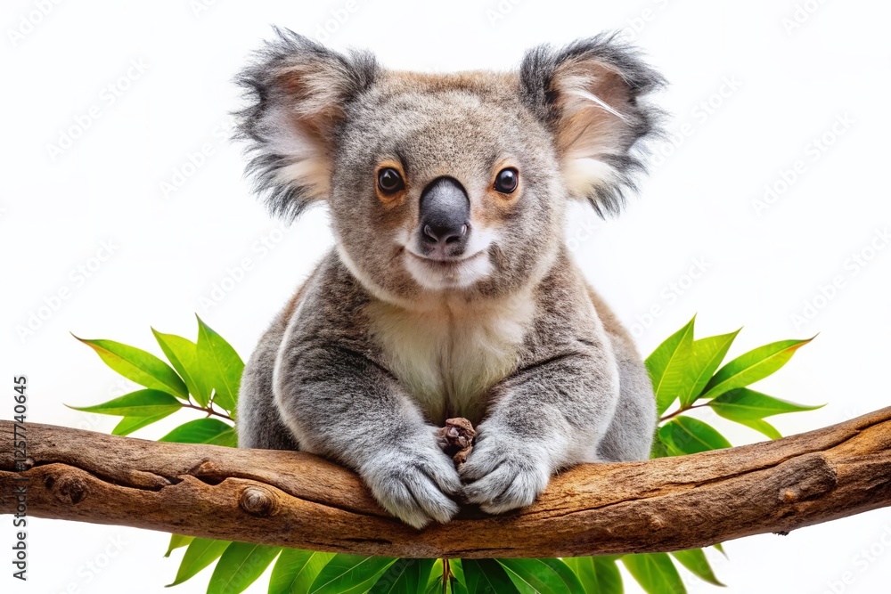 Fototapeta premium Adorable Koala on Branch, Cute Wildlife Stock Photo PNG
