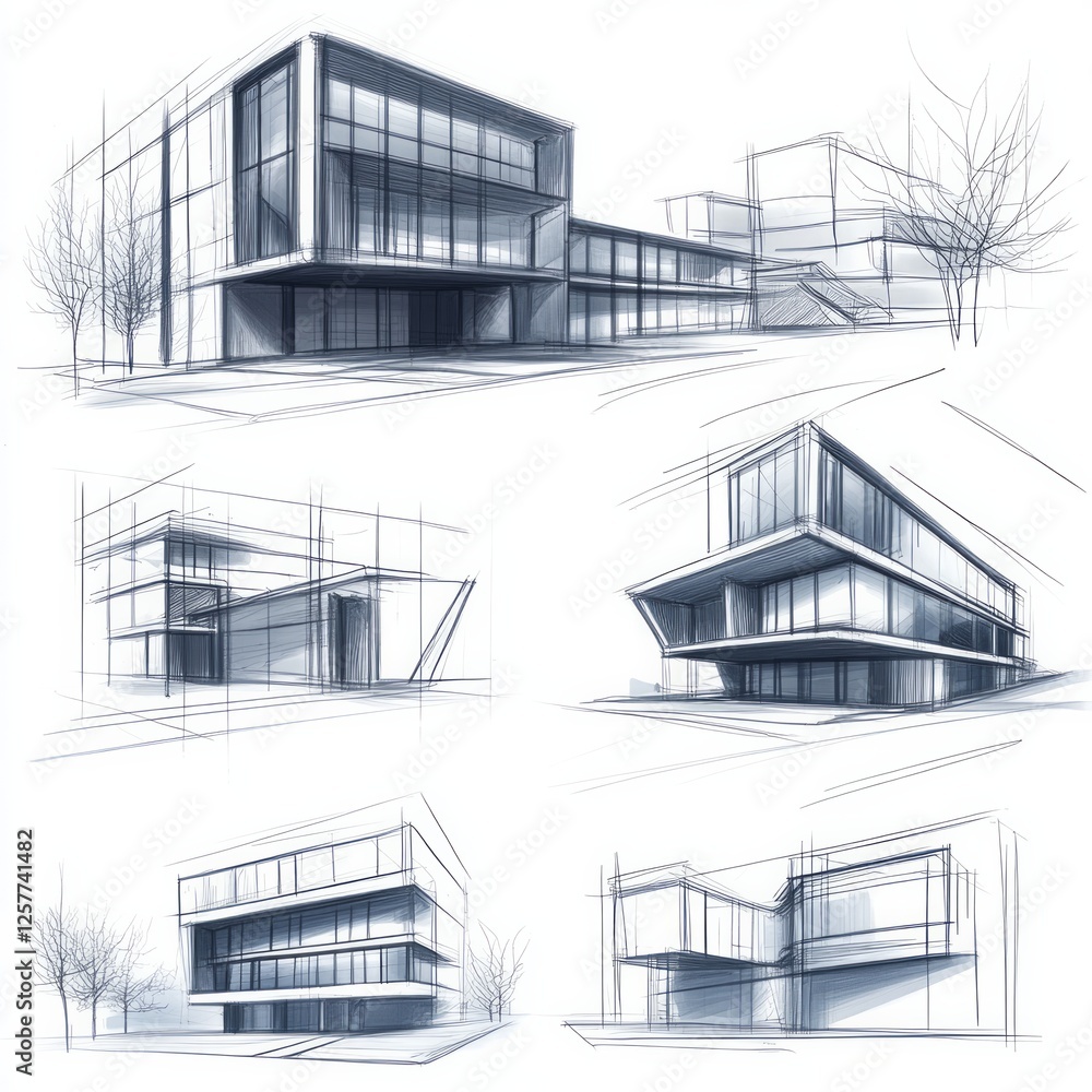 Sketchs of an architectural building. Simple style Sketchs of an architectural building. Simple style