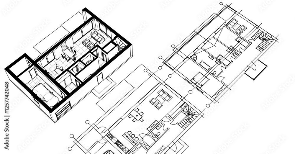 Fototapeta premium house sketch plan 3d illustration