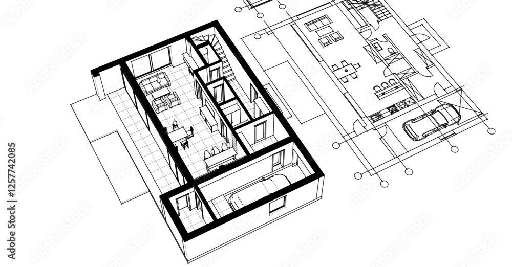 Fototapeta premium house sketch plan 3d illustration