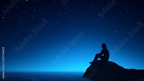 A person sitting on a rock looking at the stars