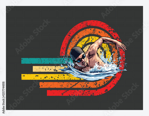 
Swim T Shirt Design, Adventure T Shirt, Custom t-shirt design, Outdoor, Mountain,T Shirt Design illustration

