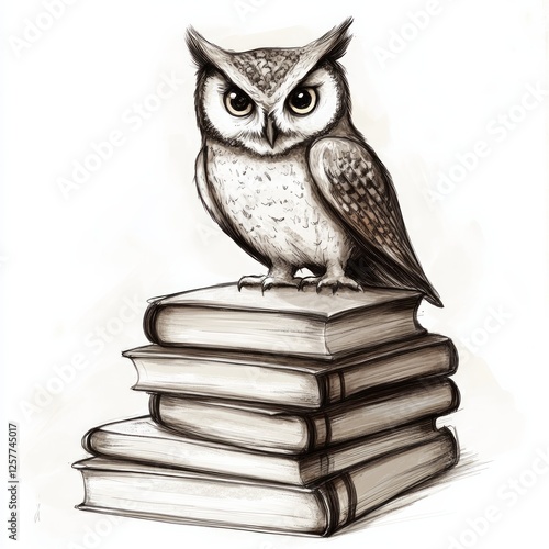Wallpaper Mural Sketch an owl sitting on top of a pile of books, white background  Torontodigital.ca
