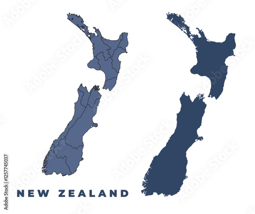 New Zealand flat and outline vector map set