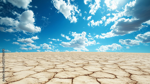 Parched cracked earth under a scorching sun: perfect visual for climate change, drought awareness, and environmental impact themes photo