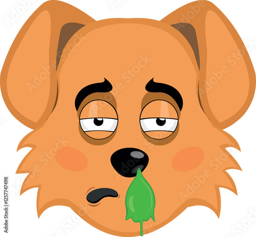 vector illustration emoji character face dog cartoon, pale with flu symptoms and mucus falling from the nose