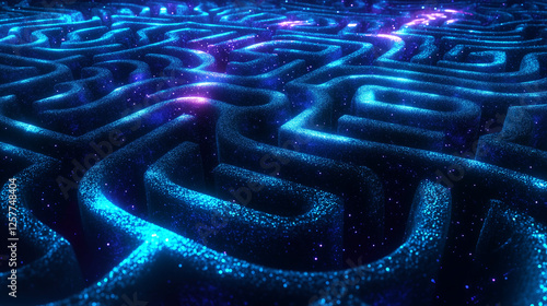 Futuristic glowing maze symbolizing complexity and digital challenges