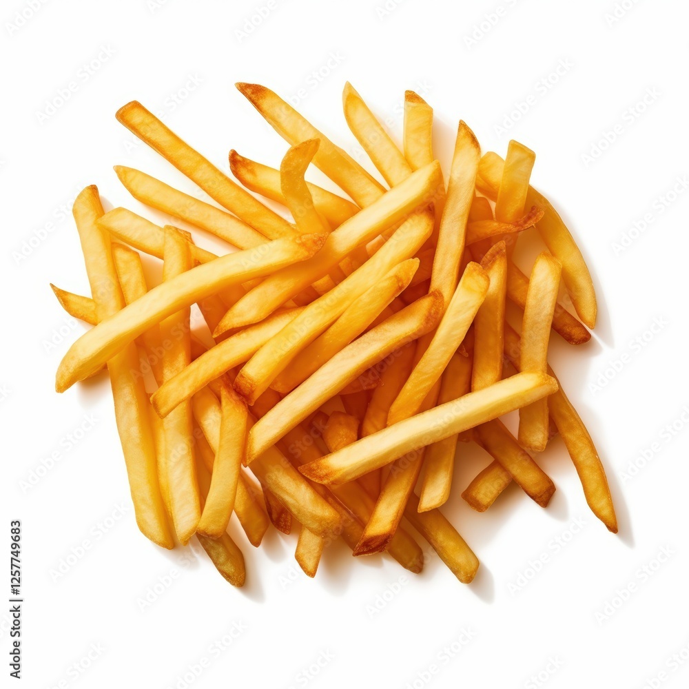 Freshly Cooked French Fries Isolated on White Background Perfect for Culinary and Food Photography Use in Various Projects and Advertisements