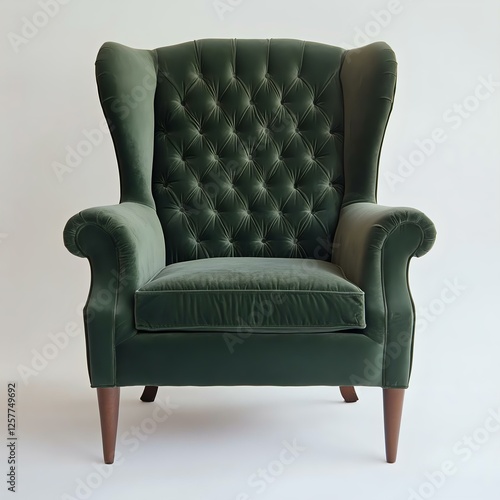 Stylish green armchair with tufted fabric, featuring elegant design and wooden legs. Perfect for modern living rooms and cozy interiors.