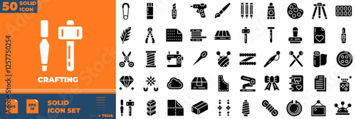 Crafting Solid Editable Icons set. Vector illustration in modern thin solid style of crafting icons: carving, wood carving, star, crafts, rolling, etc