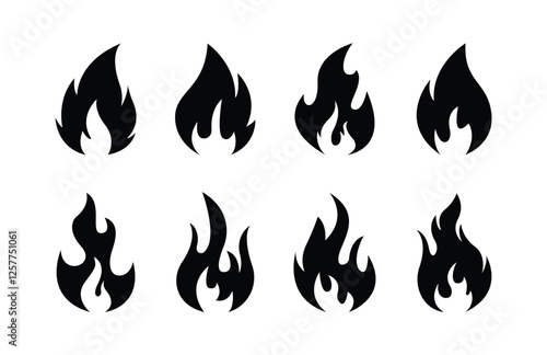 Flame vector fire icon flame logo template and silhouette shape isolated on white background photo