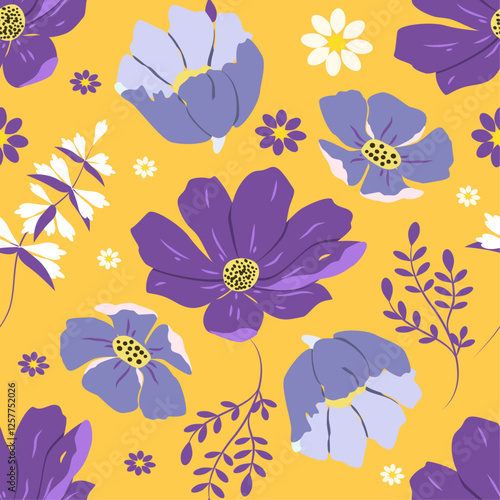 vector seamless pattern with meadow flowers